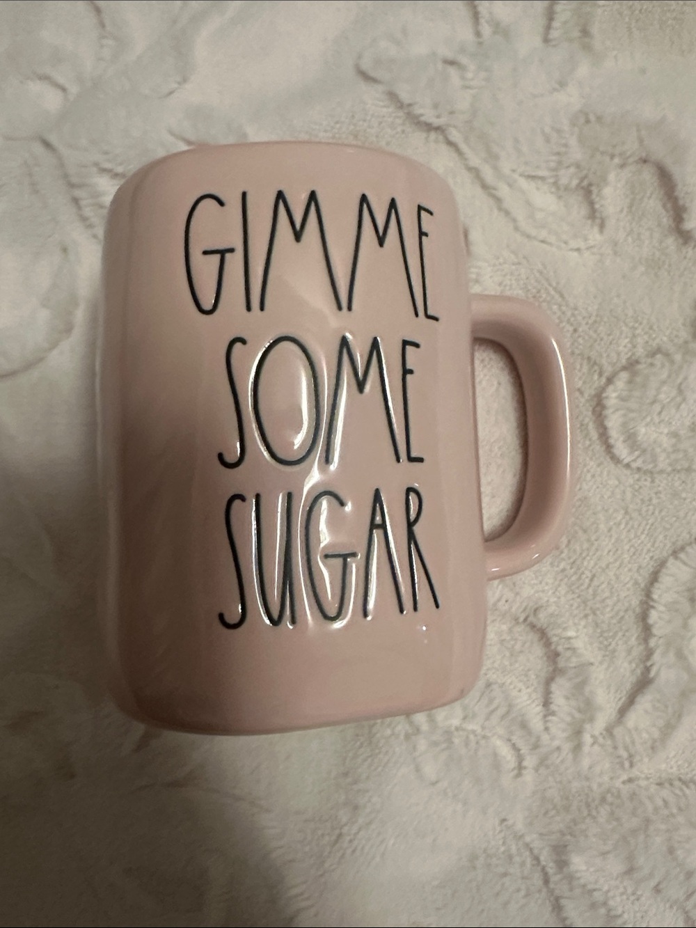 Rae Dunn Pink Ceramic Mug with Black Lettering - "GIMME SOME SUGAR"